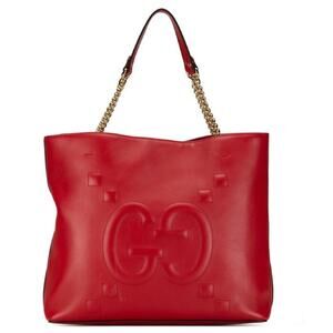 Logo Chain Shoulder Bag Apollo GG Handbag Tote Bag Red Leather New